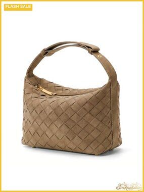 Faux Suede Hand-Woven Hobo Shoulder Bag with Adjustable Strap